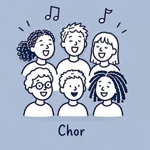 6 Kinder singen in zwei Reihen hintereinander