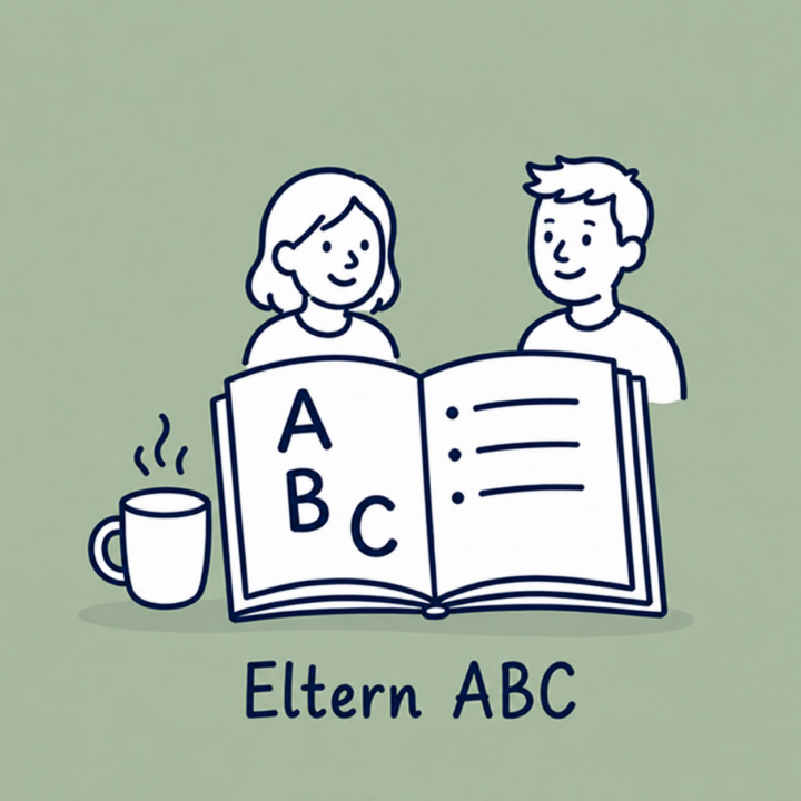Buch mit ABC, dahinter Frau und Mann