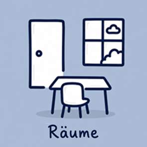 Tisch mit Stuhl, eine Tür, ein Fenster